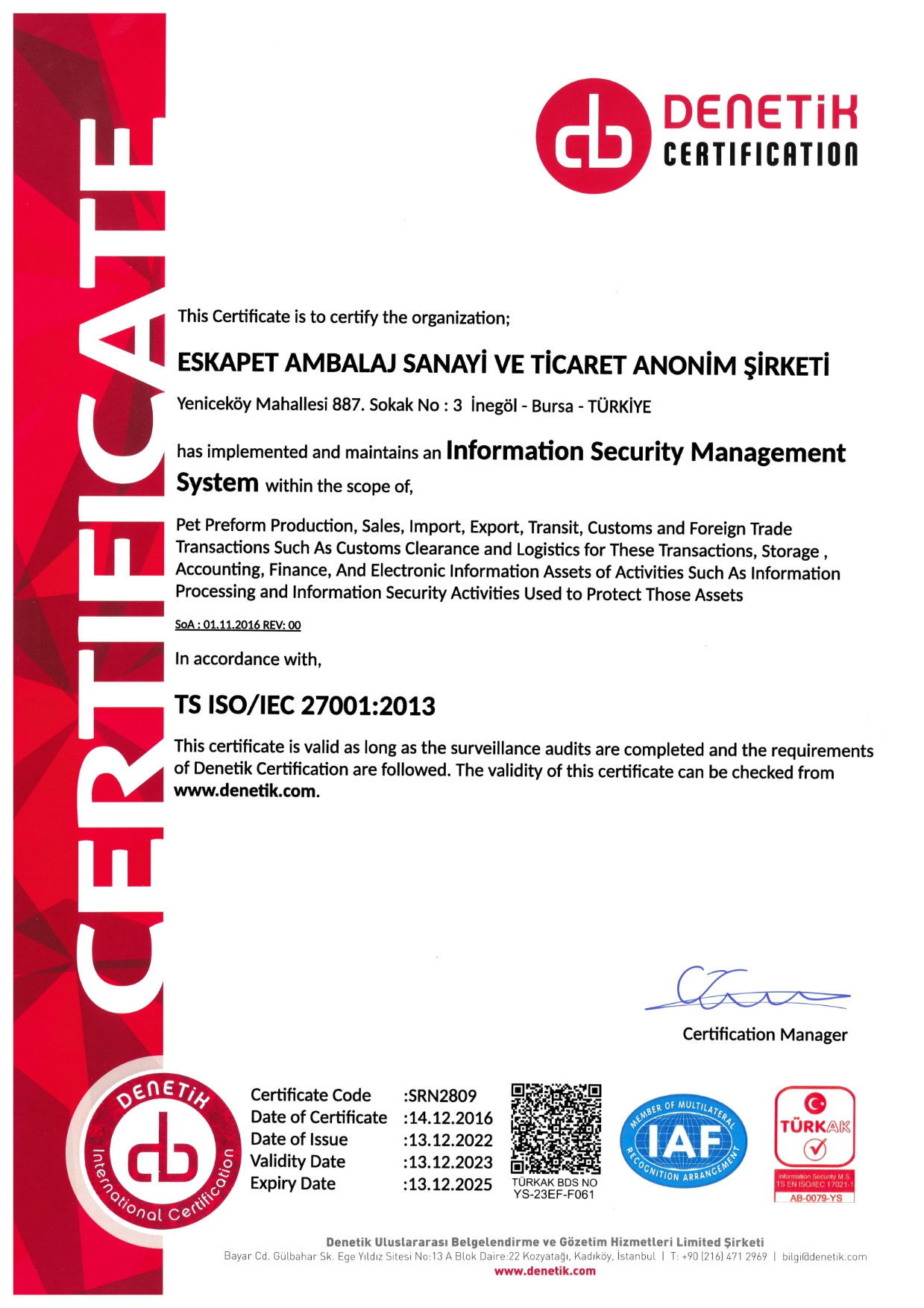 ISO 27001 Sertifikası