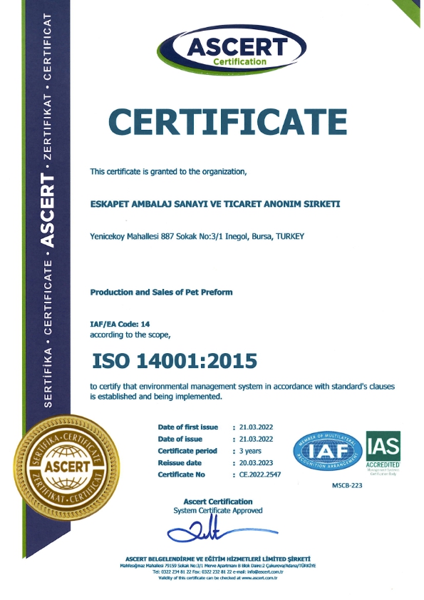 ISO 14001 Certificate